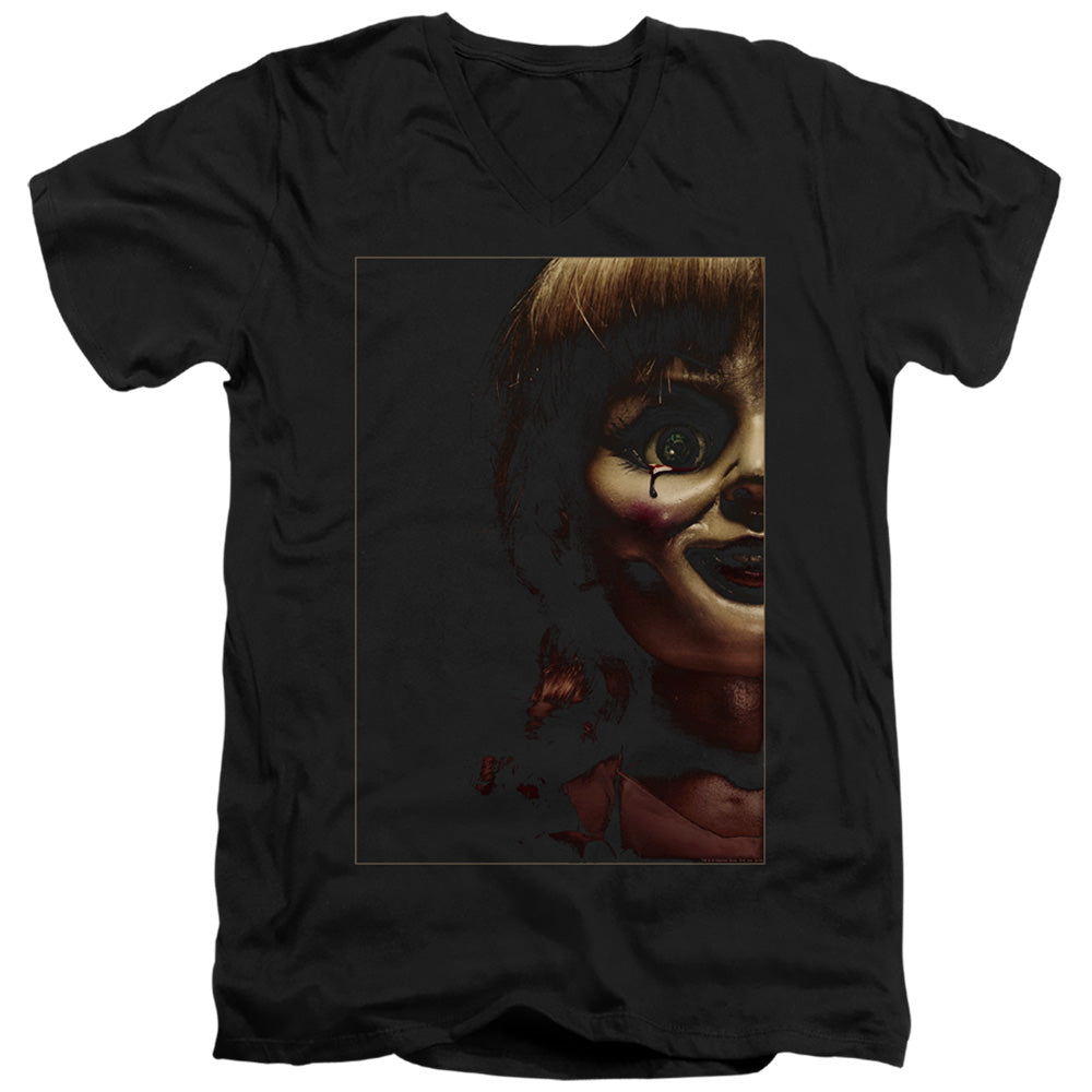 Annabelle Doll Tear Mens Slim Fit V-Neck T Shirt Black Officially Licensed