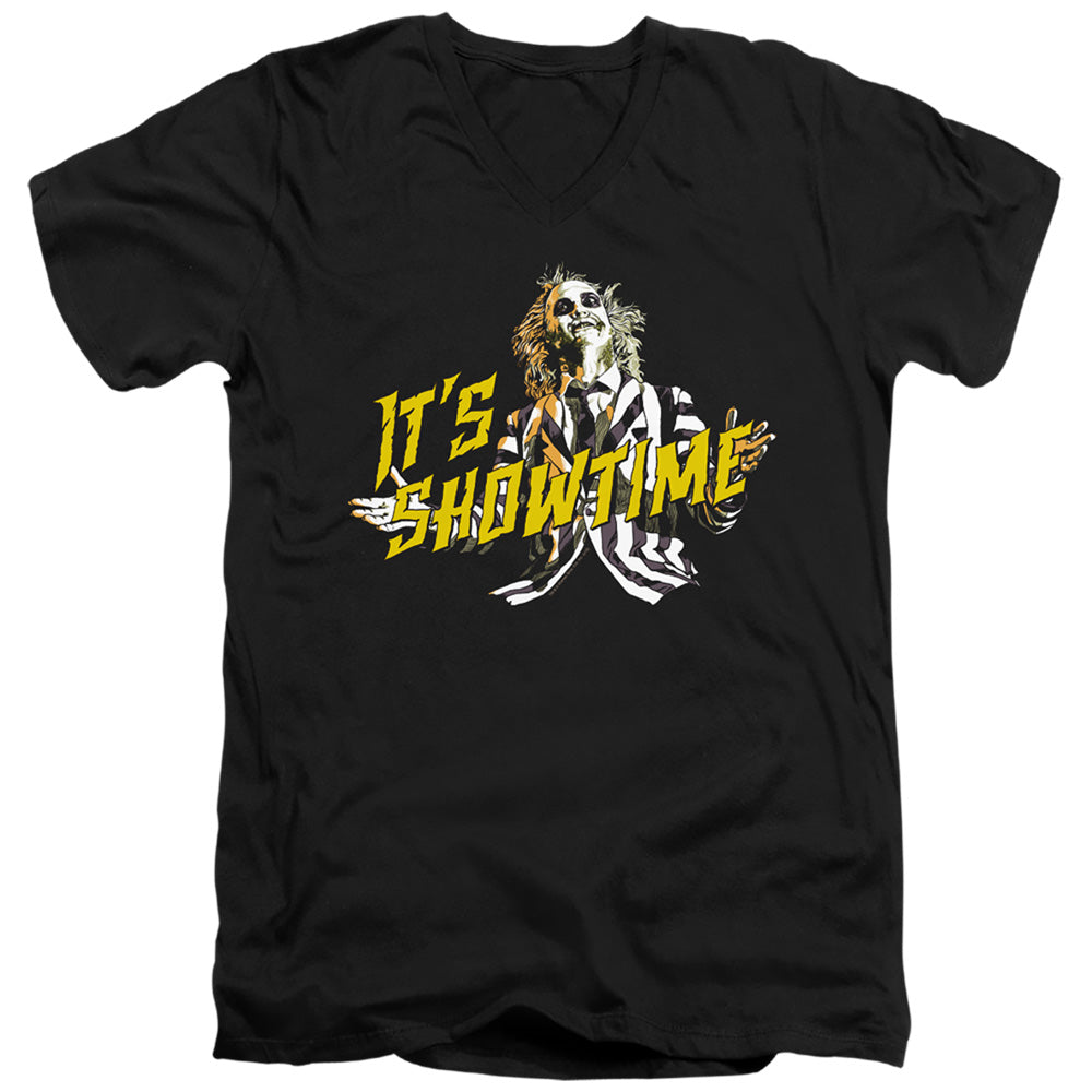 Beetlejuice Showtime Mens Slim Fit V-Neck T Shirt Black Officially Licensed