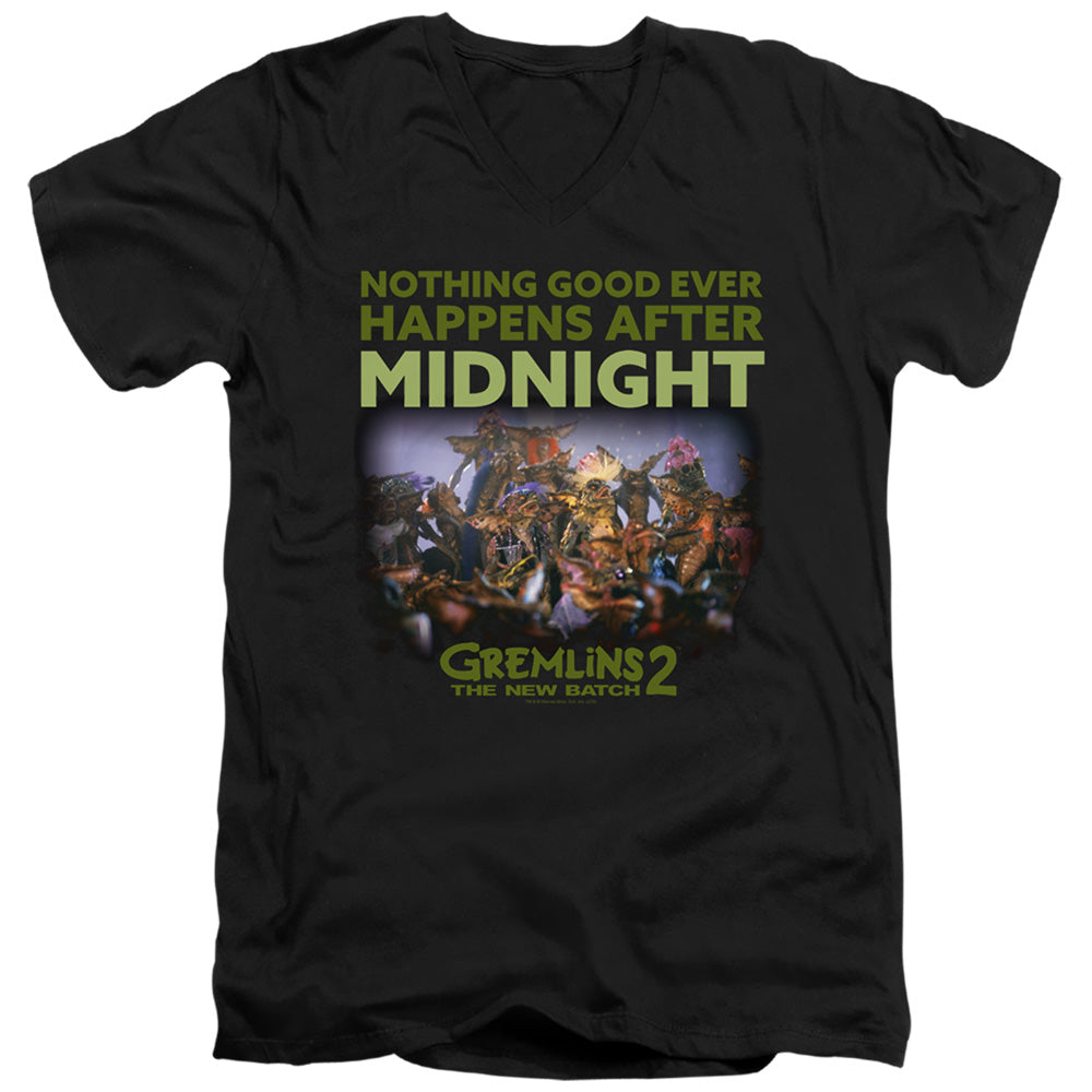 Gremlins 2 After Midnight Mens Slim Fit V-Neck T Shirt Black Officially Licensed