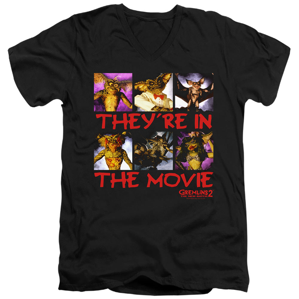 Gremlins 2 In The Movie Mens Slim Fit V-Neck T Shirt Black Officially Licensed