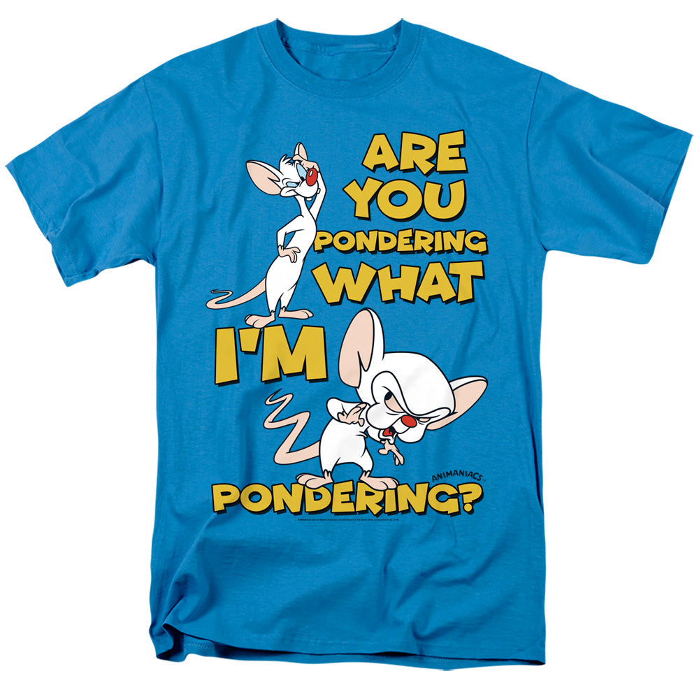 Pinky And The Brain Pondering Mens T Shirt Turquoise Officially Licensed