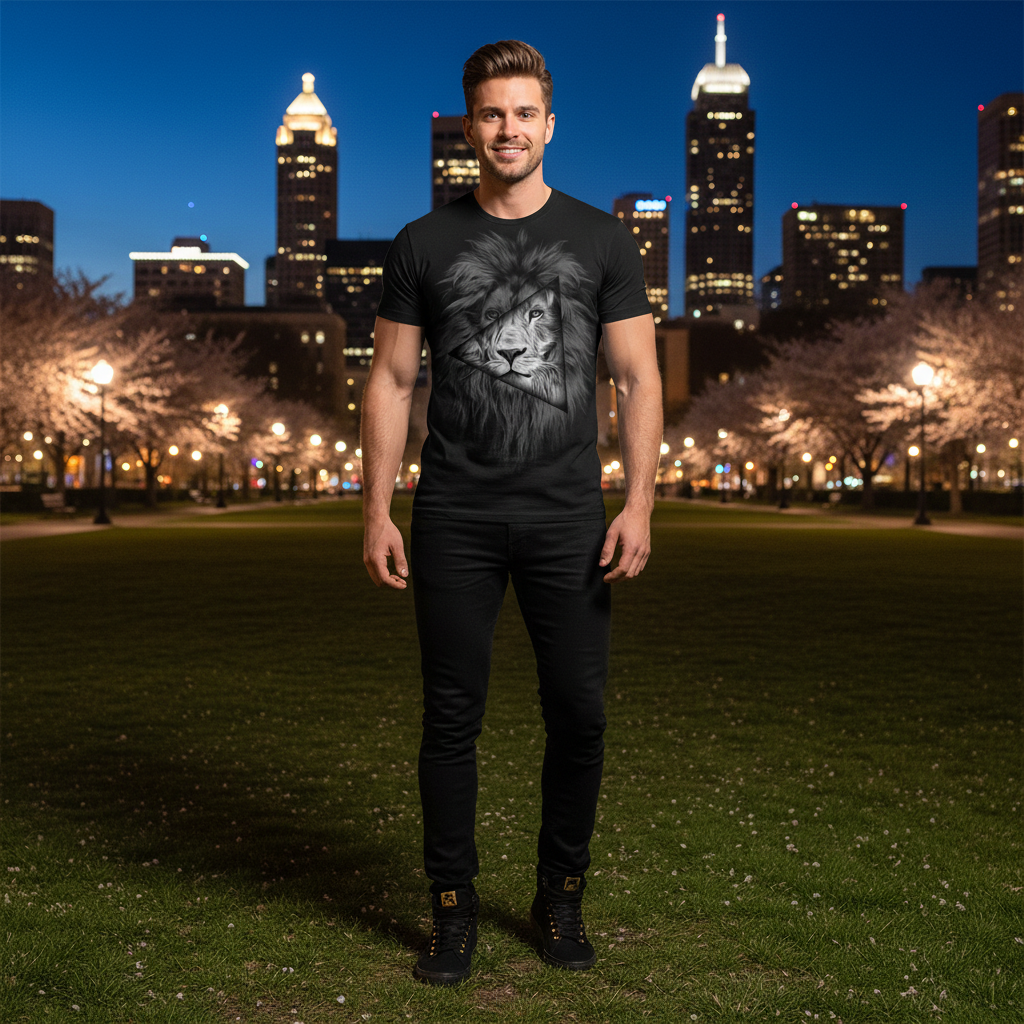 Urban Safari Men's Lion T-Shirt - 3D Printed Animal Graphic Tee, Gold/Black Streetwear, Short Sleeve Crew