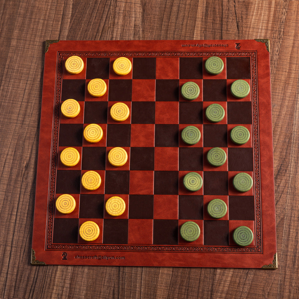 Stone Checkers Board Game With Leather