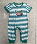 Short Sleeve Striped Embroidery Pattern One-piece