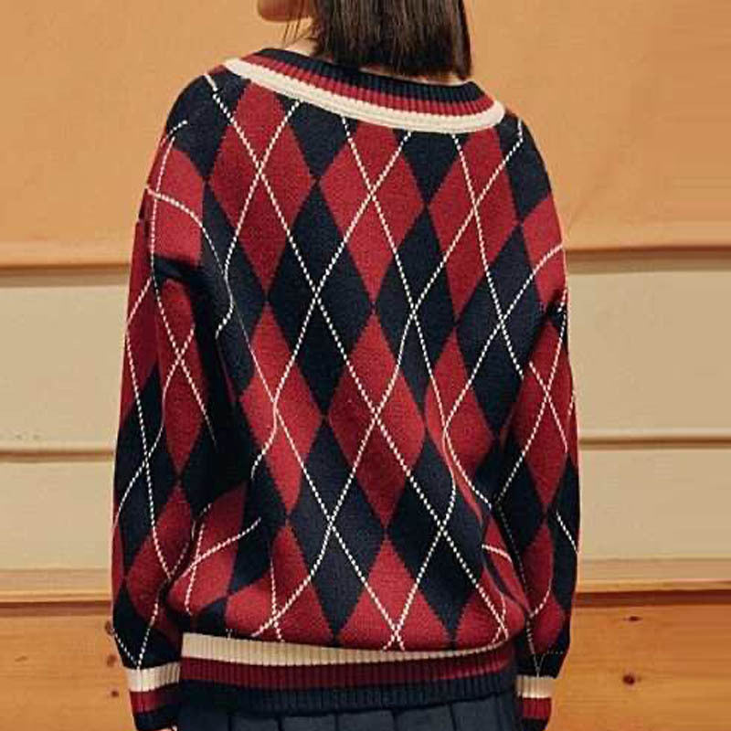 New Product Wholesale Diamond Sweater Women's V-neck Pullover