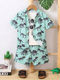 Baby Short Sleeve Shorts Cardigan Two-piece Set Animal Dinosaur Print