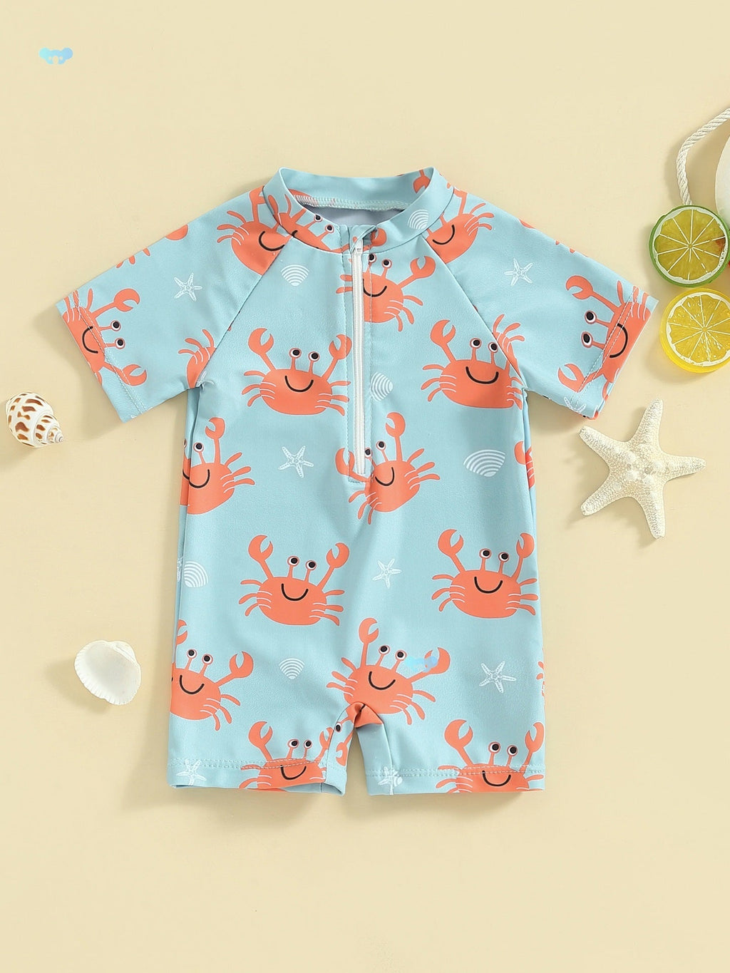 Cute Crab Printed Baby Boys' Light Blue Protective Shorts