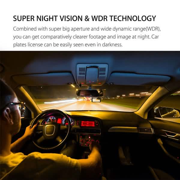 A6T 4-Inch 170° Wide Angle Full HD 1080P Car DVR Dual Lens Dash Cam Rear View Camera Video Recorder with Touch Screen