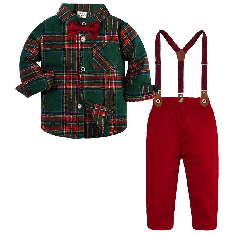 Boy Fashionable Suit Plaid Shirt Outfit