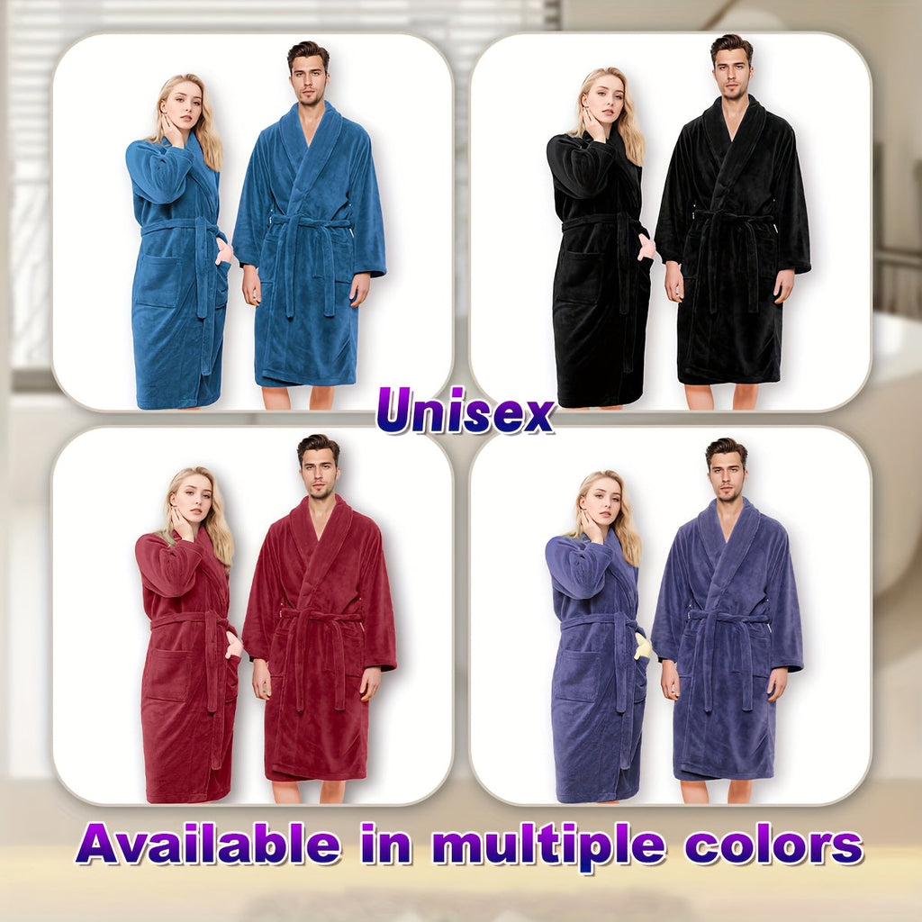 Unisex Extra Warm Coral Fleece Bathrobe Mens and Women Adult Robes for Your Bathroom Bath Towel Bedroom Shawl Collar Robes, Valentines gift for lovers