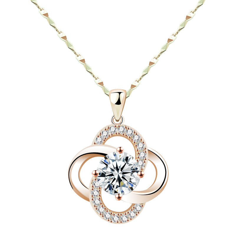 Necklace 925 Sterling Silver Plated 18k Rose Gold Necklace Female Clover Clavicle Chain For Girlfriend''s Birthday Valentine''s Day Gift