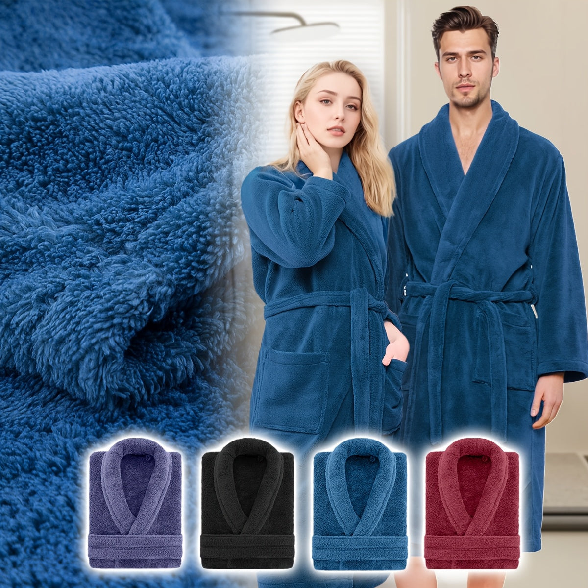 Unisex Extra Warm Coral Fleece Bathrobe Mens and Women Adult Robes for Your Bathroom Bath Towel Bedroom Shawl Collar Robes, Valentines gift for lovers