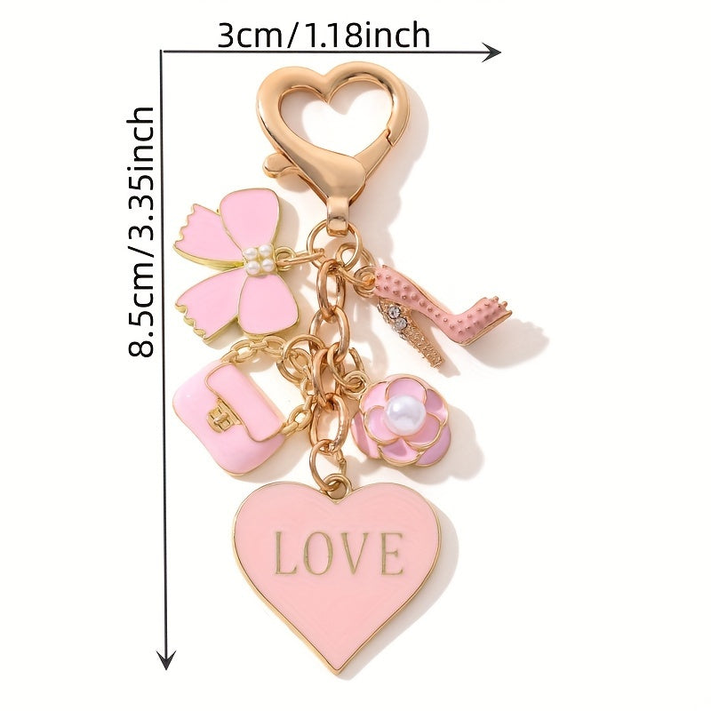 A Cute And Compact Pink Bag with a Heart-Shaped Oil Drop Keychain, Perfect As a Mini Decorative Accessory Or Gift for Cosmetics