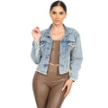 Accented Rhinestones Pocketed Denim Jacket
