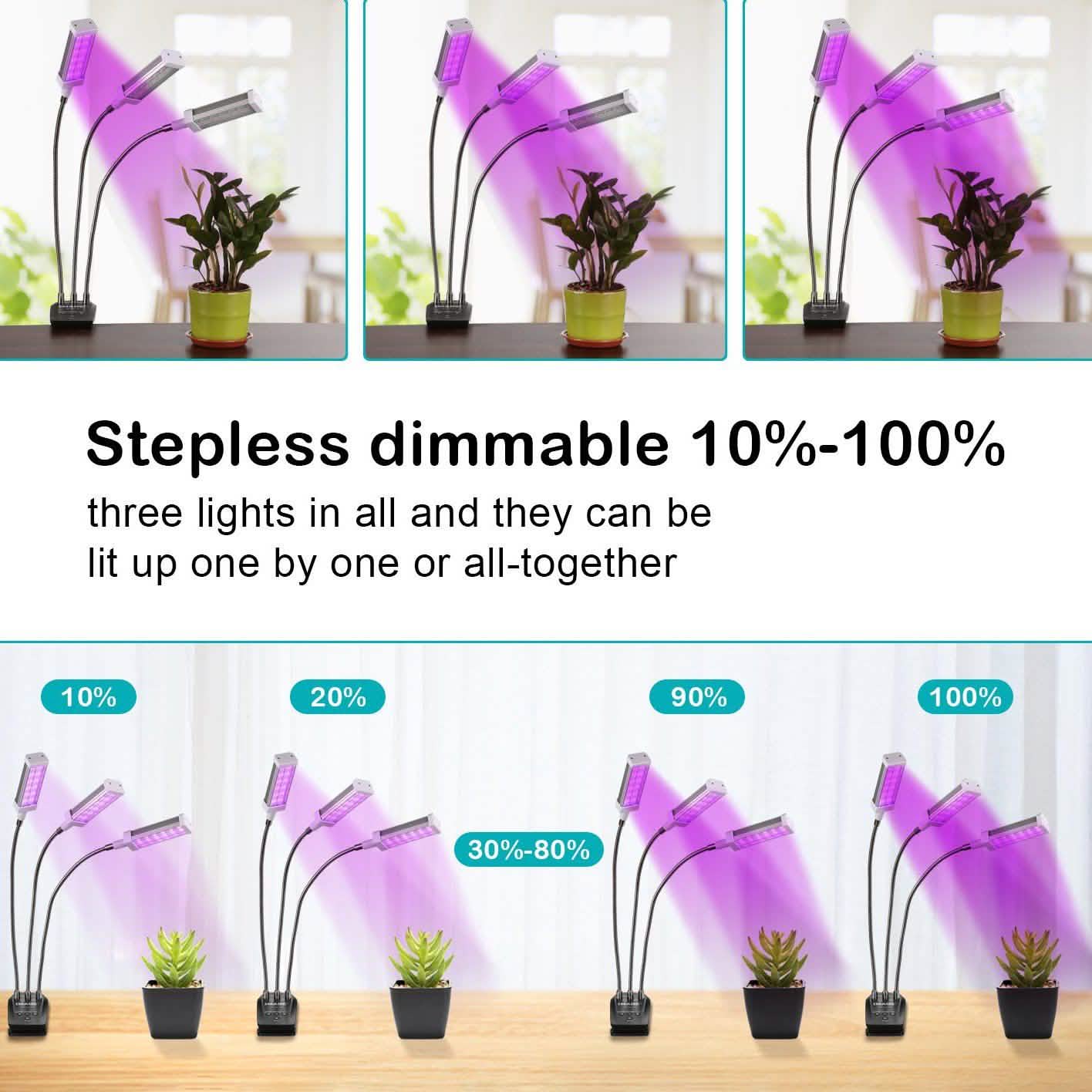 Adjustable 3-Head Grow Lights for Indoor Plants with Timer
