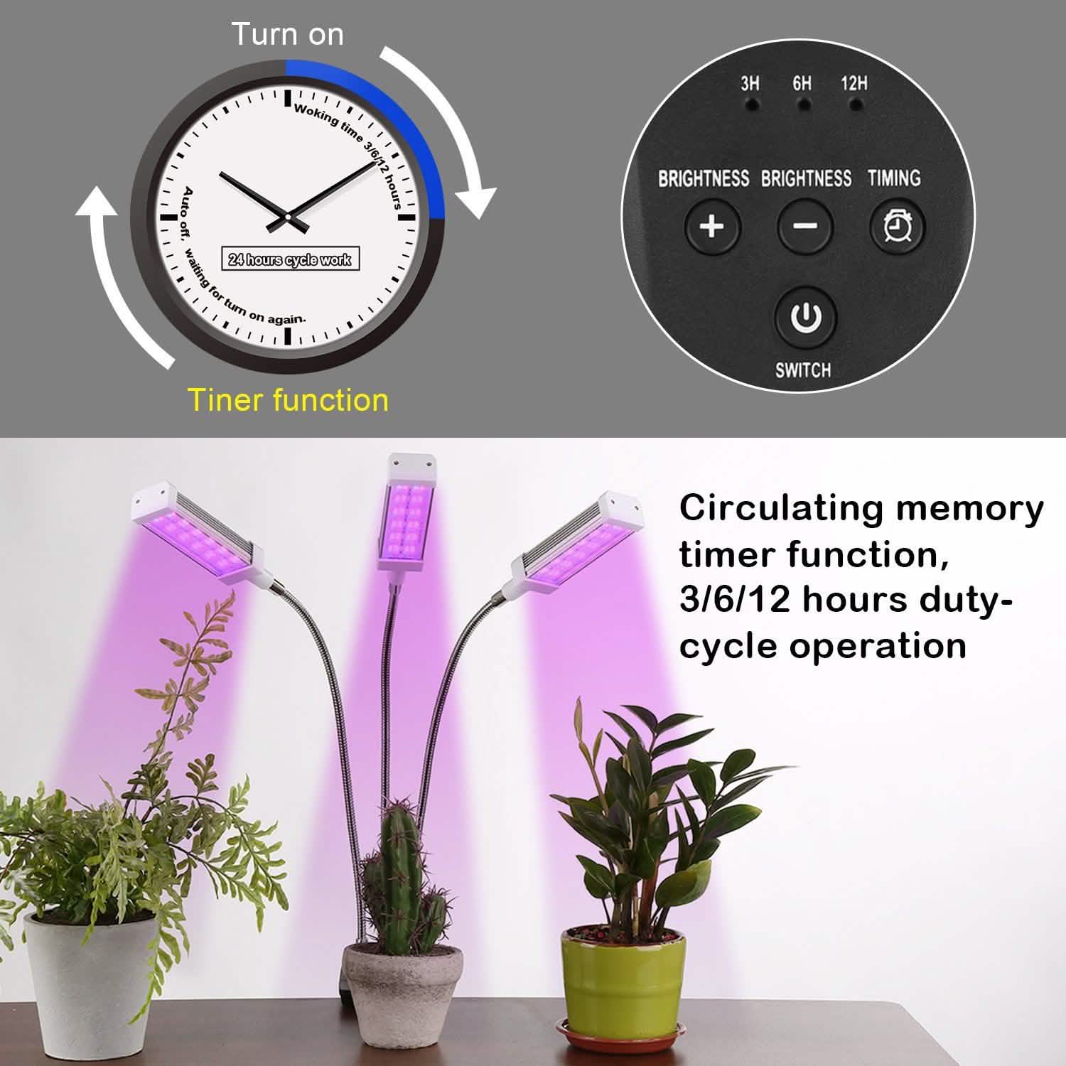 Adjustable 3-Head Grow Lights for Indoor Plants with Timer