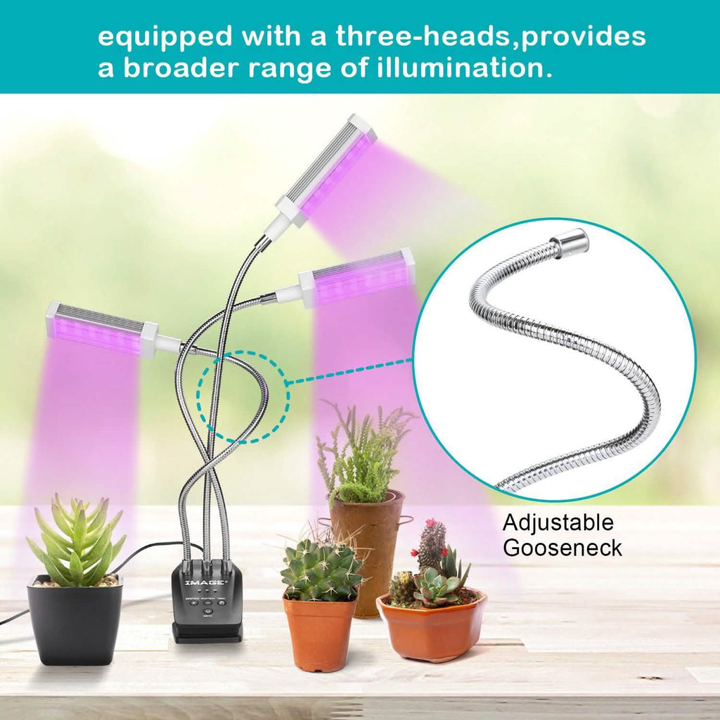 Adjustable 3-Head Grow Lights for Indoor Plants with Timer