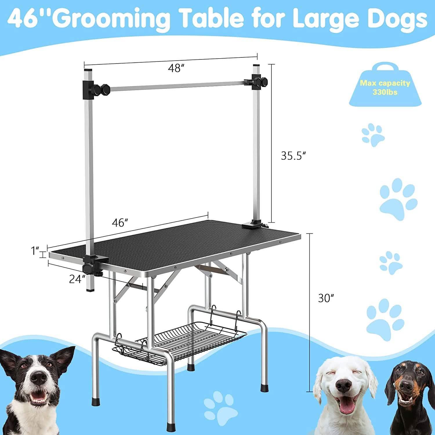 Adjustable Pet Large Foldable Dog Grooming Table with Arms
