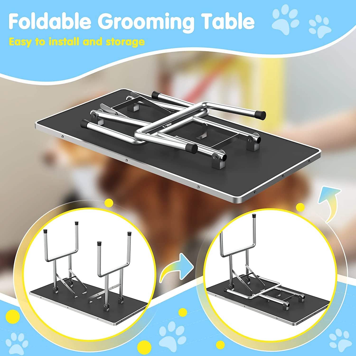 Adjustable Pet Large Foldable Dog Grooming Table with Arms