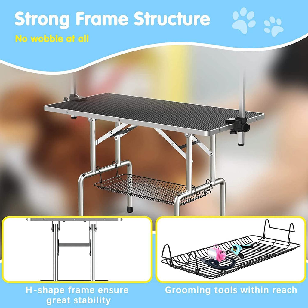 Adjustable Pet Large Foldable Dog Grooming Table with Arms