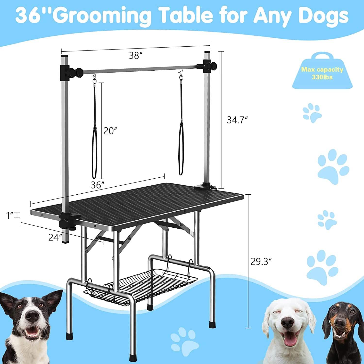 Adjustable Pet Large Foldable Dog Grooming Table with Arms