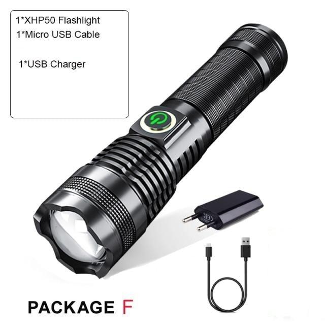 Adjustable Rechargeable  Waterproof LED Flashlights Rechargeable High Lumens Torchlight Zoomable Torch USB Charging Waterproof 5 Modes With Power Display For Camping Hiking Outdoor Emergency