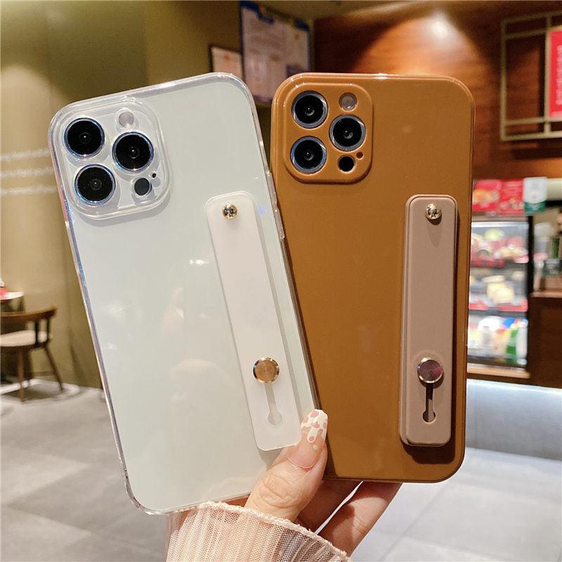 Adjustable Wrist Strap Stand Holder Case with Camera Protection Cute Solid Color Silicone Phone Case Phone Case For iPhone 13 14 Pro Max 12 11 XS Max XR 7 8 Plus 13Pro Soft Silicone Candy Color Back Cover