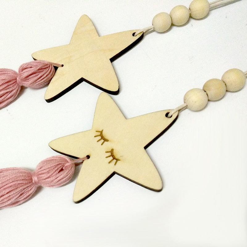 Adorable Sleepy Eye Eyelash Kids Room Decoration Crafts Wood  Wall Hanging Stars Decorative Beads Tassel Photography Props Gift For Kids Bedroom Decor Makeup Sticker For Girls Room Wall Art