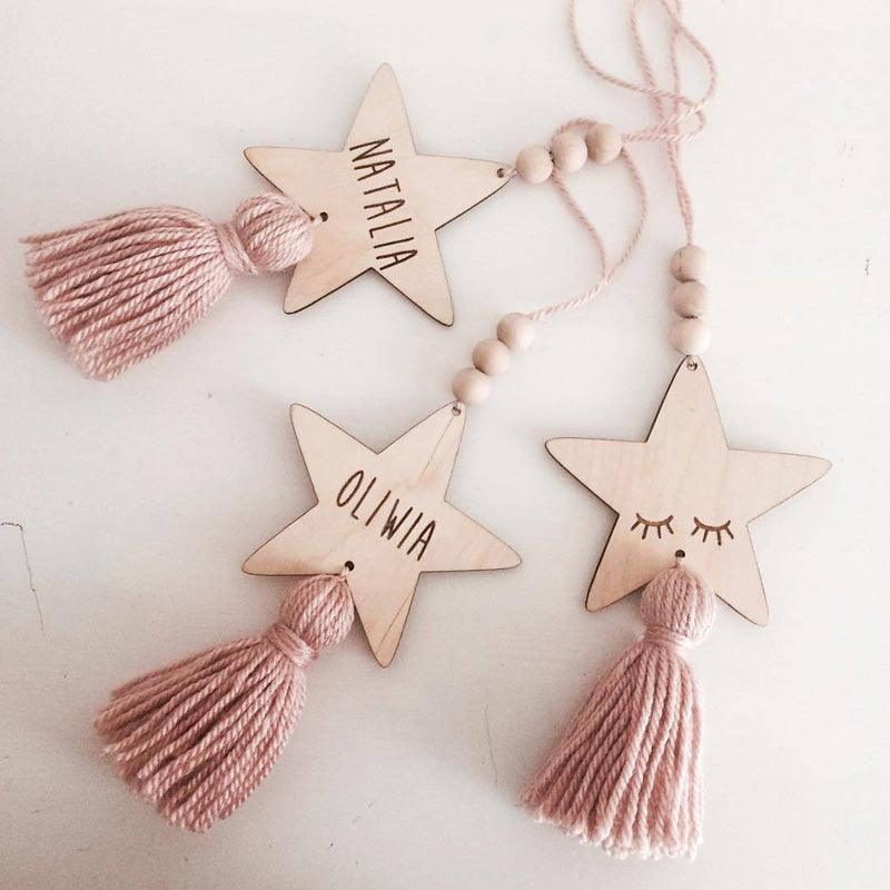 Adorable Sleepy Eye Eyelash Kids Room Decoration Crafts Wood  Wall Hanging Stars Decorative Beads Tassel Photography Props Gift For Kids Bedroom Decor Makeup Sticker For Girls Room Wall Art