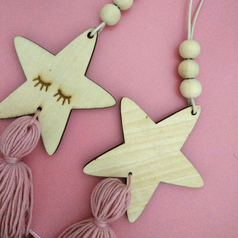 Adorable Sleepy Eye Eyelash Kids Room Decoration Crafts Wood  Wall Hanging Stars Decorative Beads Tassel Photography Props Gift For Kids Bedroom Decor Makeup Sticker For Girls Room Wall Art