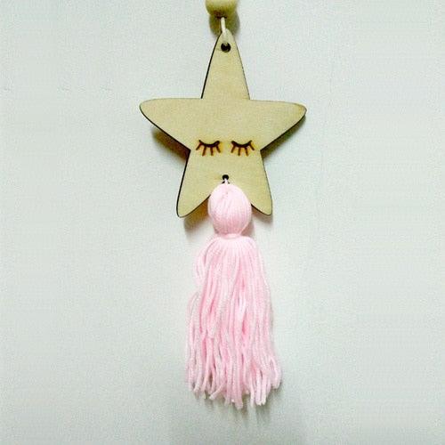 Adorable Sleepy Eye Eyelash Kids Room Decoration Crafts Wood  Wall Hanging Stars Decorative Beads Tassel Photography Props Gift For Kids Bedroom Decor Makeup Sticker For Girls Room Wall Art