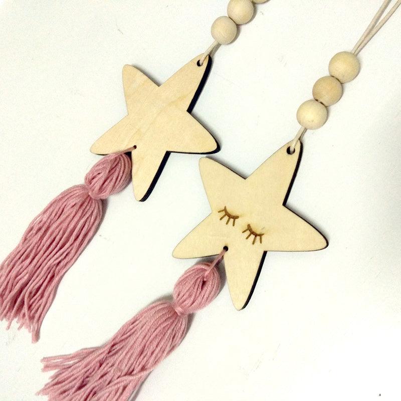 Adorable Sleepy Eye Eyelash Kids Room Decoration Crafts Wood  Wall Hanging Stars Decorative Beads Tassel Photography Props Gift For Kids Bedroom Decor Makeup Sticker For Girls Room Wall Art