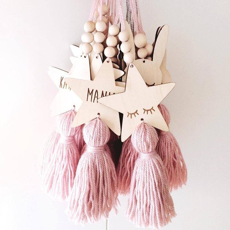 Adorable Sleepy Eye Eyelash Kids Room Decoration Crafts Wood  Wall Hanging Stars Decorative Beads Tassel Photography Props Gift For Kids Bedroom Decor Makeup Sticker For Girls Room Wall Art