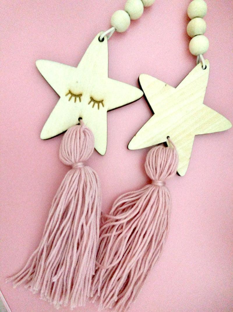 Adorable Sleepy Eye Eyelash Kids Room Decoration Crafts Wood  Wall Hanging Stars Decorative Beads Tassel Photography Props Gift For Kids Bedroom Decor Makeup Sticker For Girls Room Wall Art