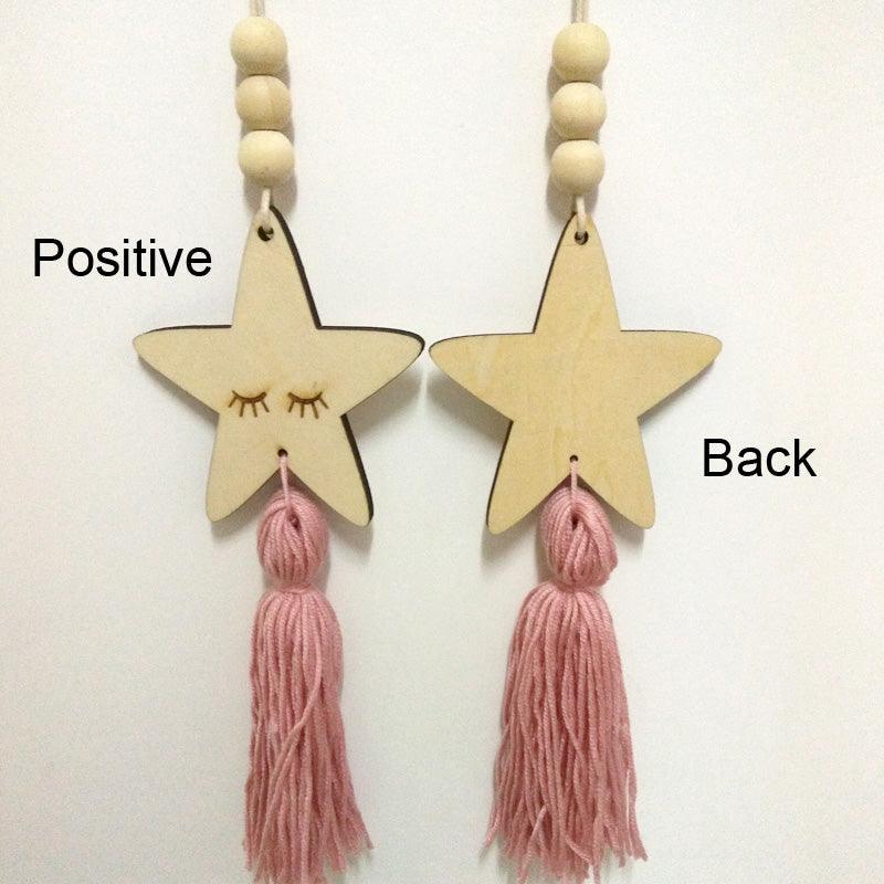 Adorable Sleepy Eye Eyelash Kids Room Decoration Crafts Wood  Wall Hanging Stars Decorative Beads Tassel Photography Props Gift For Kids Bedroom Decor Makeup Sticker For Girls Room Wall Art