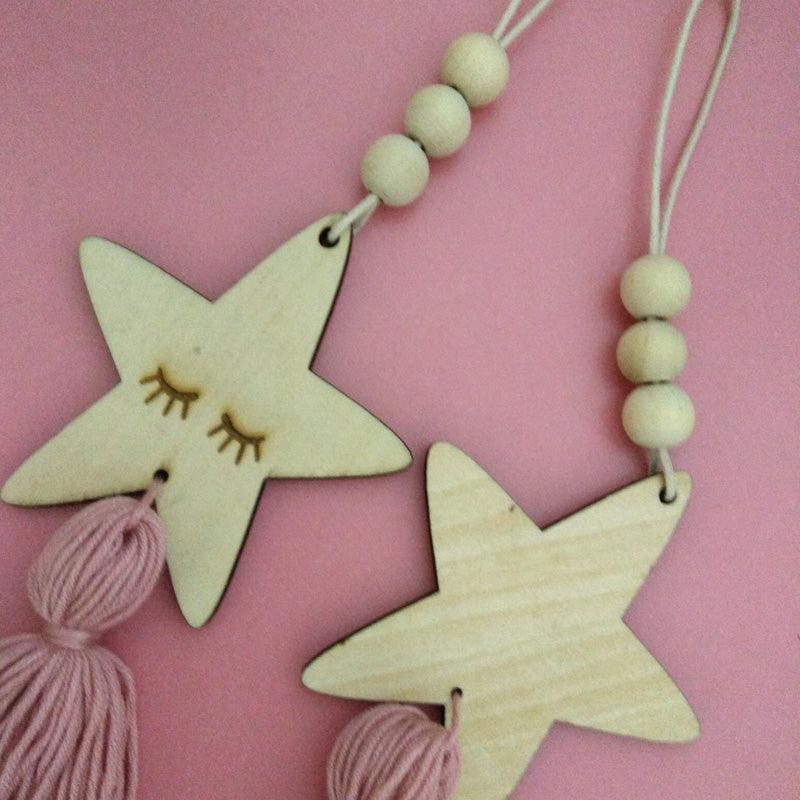 Adorable Sleepy Eye Eyelash Kids Room Decoration Crafts Wood  Wall Hanging Stars Decorative Beads Tassel Photography Props Gift For Kids Bedroom Decor Makeup Sticker For Girls Room Wall Art