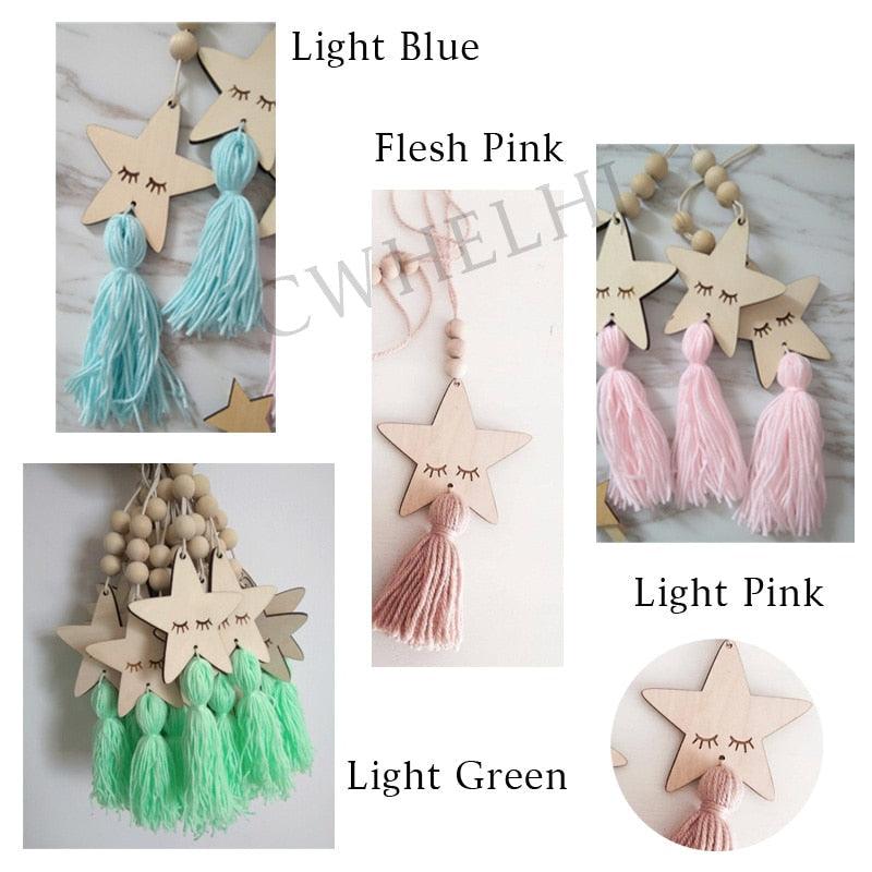 Adorable Sleepy Eye Eyelash Kids Room Decoration Crafts Wood  Wall Hanging Stars Decorative Beads Tassel Photography Props Gift For Kids Bedroom Decor Makeup Sticker For Girls Room Wall Art