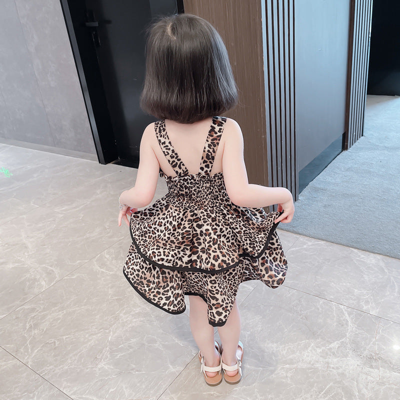 Leopard-print Backless Lace-up Dress With A Tiered Skirt