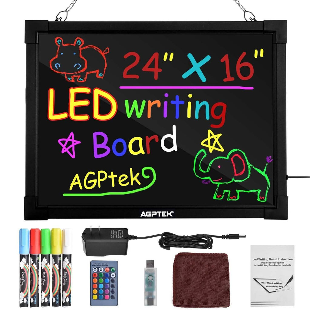 AGPtek 24"×16" LED Message Board Illuminated Erasable with Remote Control
