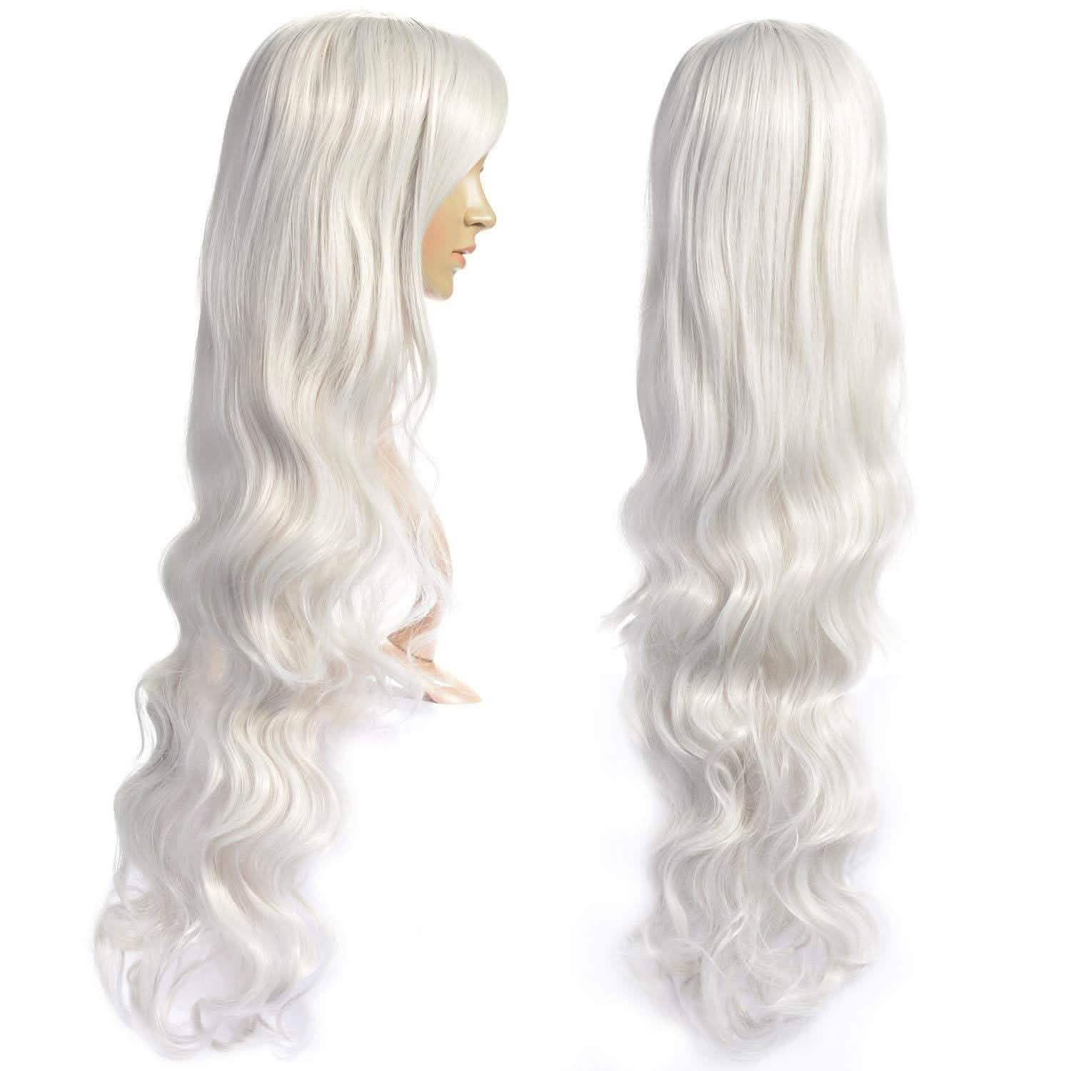 AGPTEK 33 Inch Heat Resistant Curly Wavy Long Silver Hair Wig