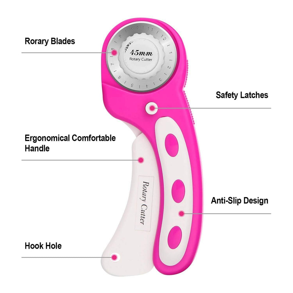 AGPtek 45mm Rotary Cutter with 7 Replacement Rotary Blades and Safety Lock