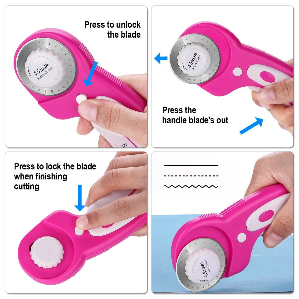AGPtek 45mm Rotary Cutter with 7 Replacement Rotary Blades and Safety Lock