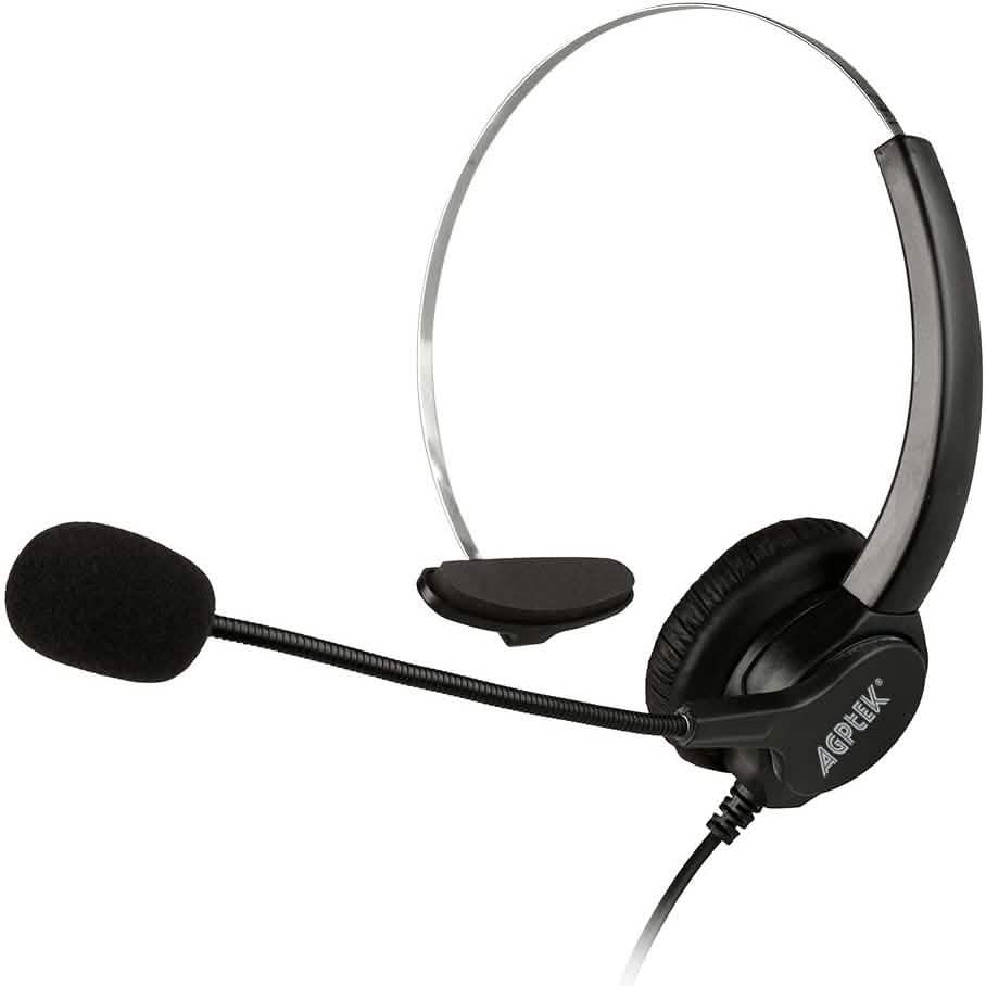 AGPtEK Call Center Hands-Free Noise Cancelling Corded Monaural Headset with Mic Mircrophone