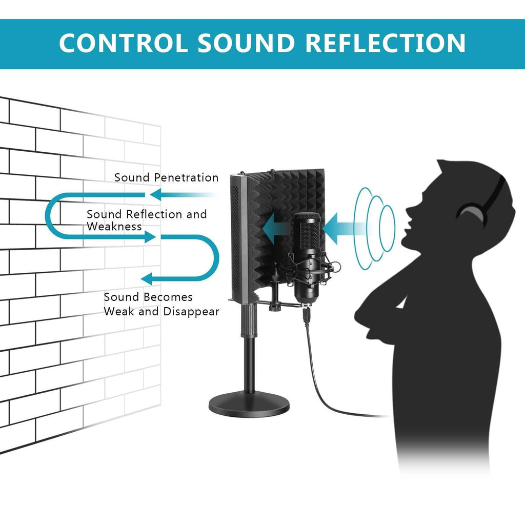 AGPtEK Compact Microphone Isolation Shield+Desk Mic Stand