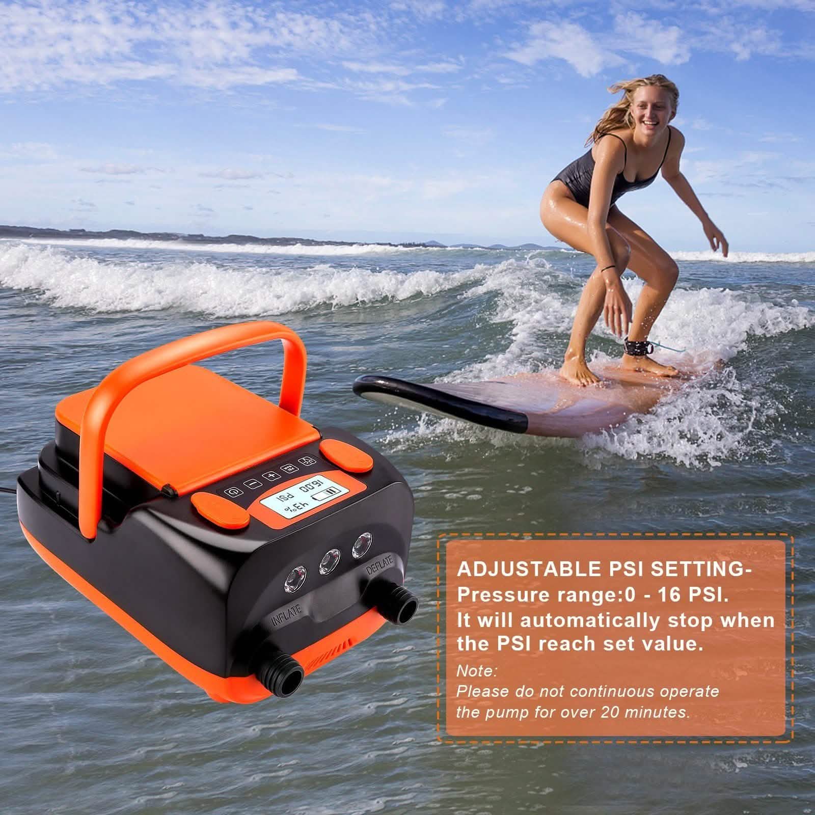 AGPtEK Electric Air Pump Digital 16PSI 12V Rechargeable SUP Electric Air Pump Compressor