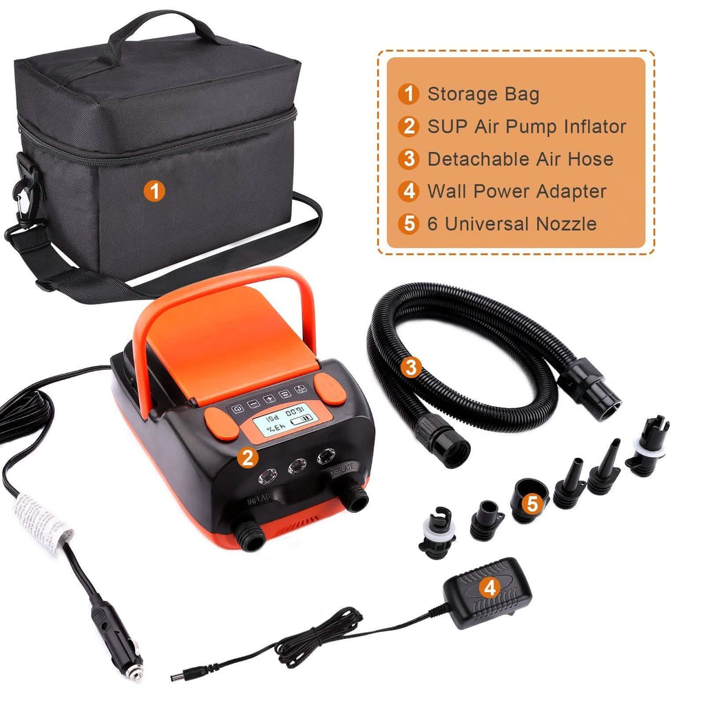 AGPtEK Electric Air Pump Digital 16PSI 12V Rechargeable SUP Electric Air Pump Compressor