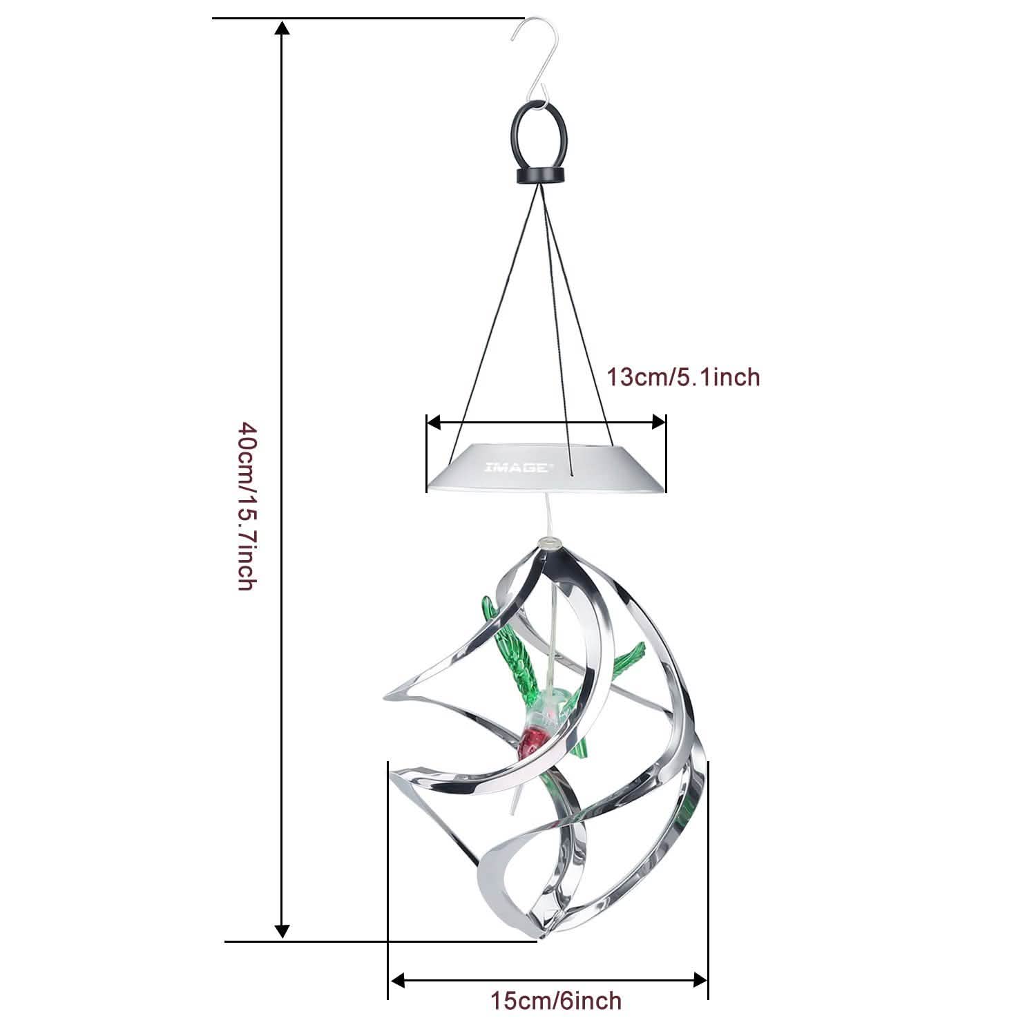AGPtek Hummingbird Win Wind Chime Color Changing Solar Hanging Lights