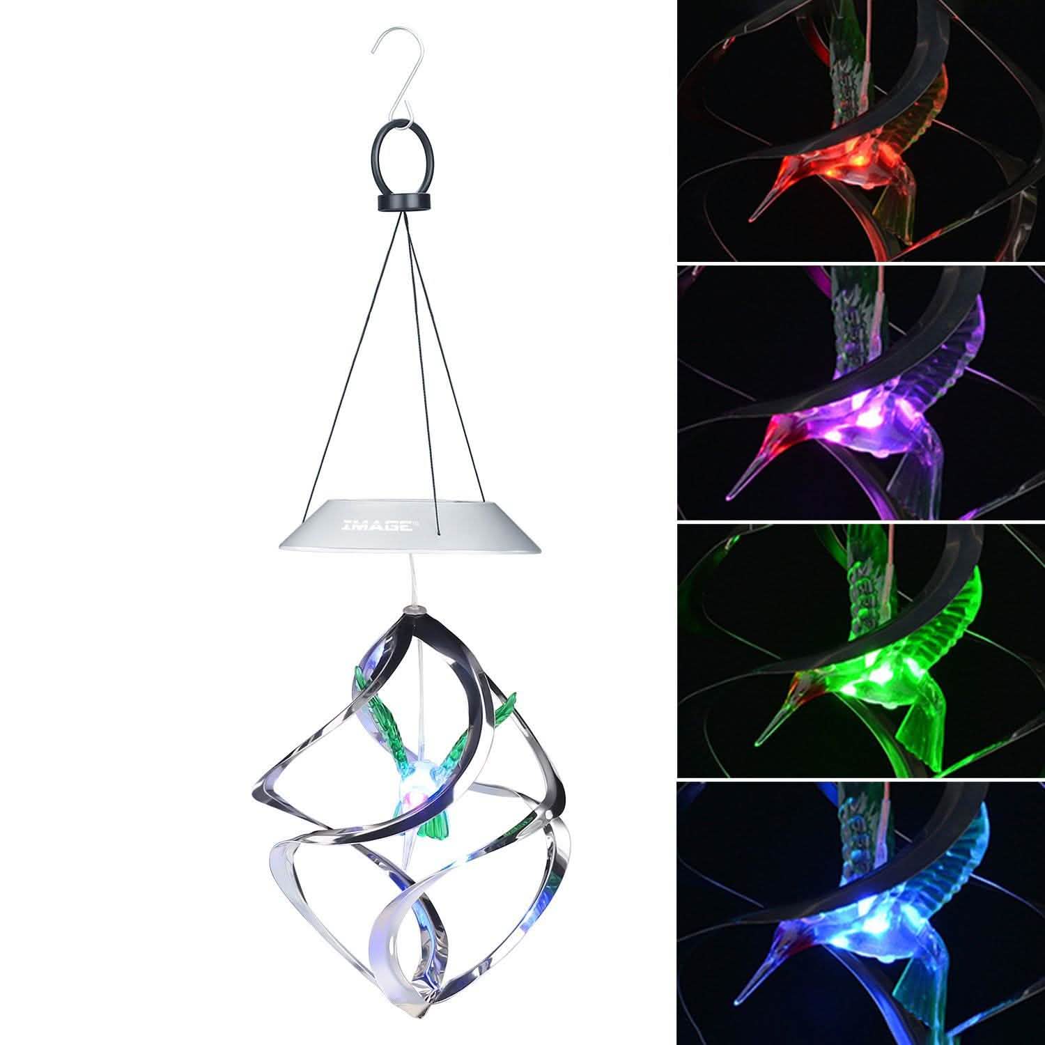 AGPtek Hummingbird Win Wind Chime Color Changing Solar Hanging Lights