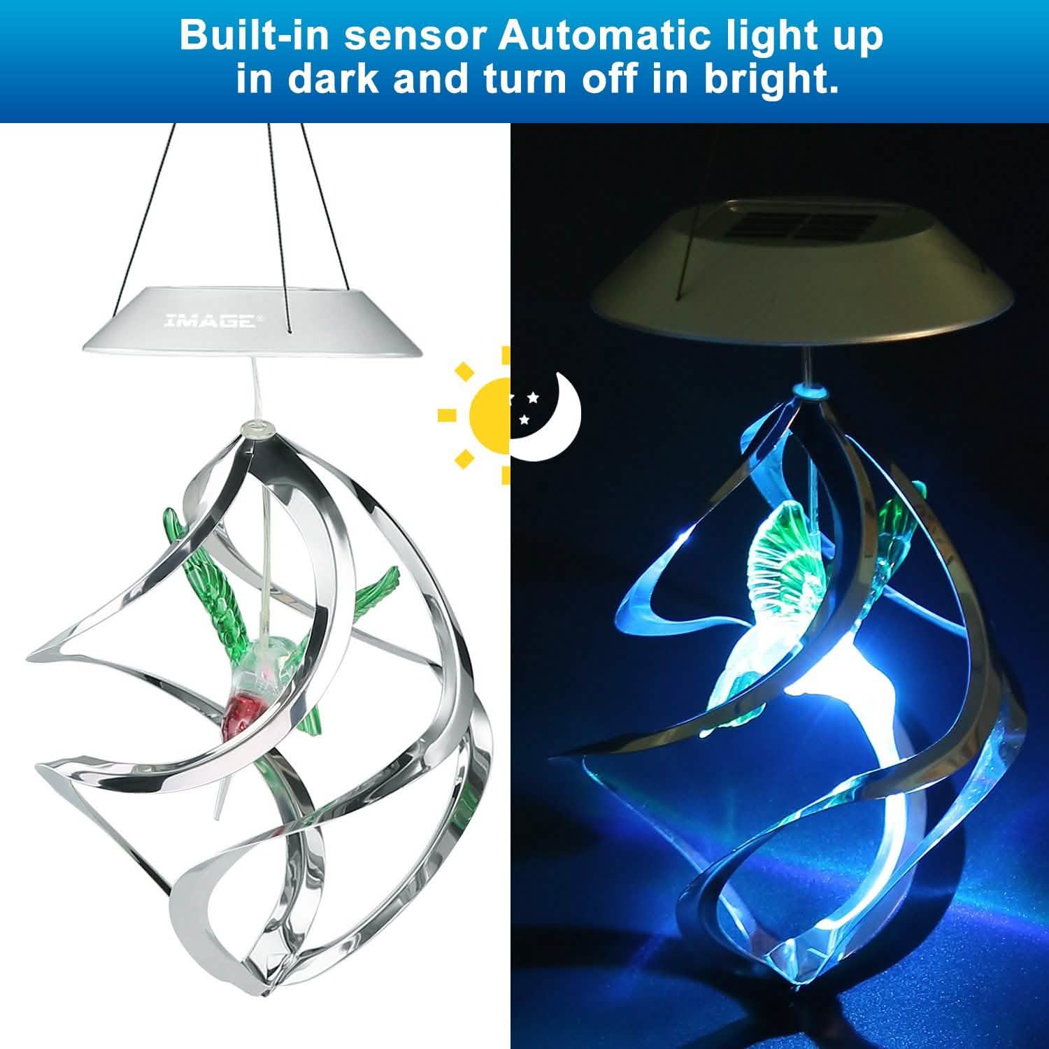 AGPtek Hummingbird Win Wind Chime Color Changing Solar Hanging Lights
