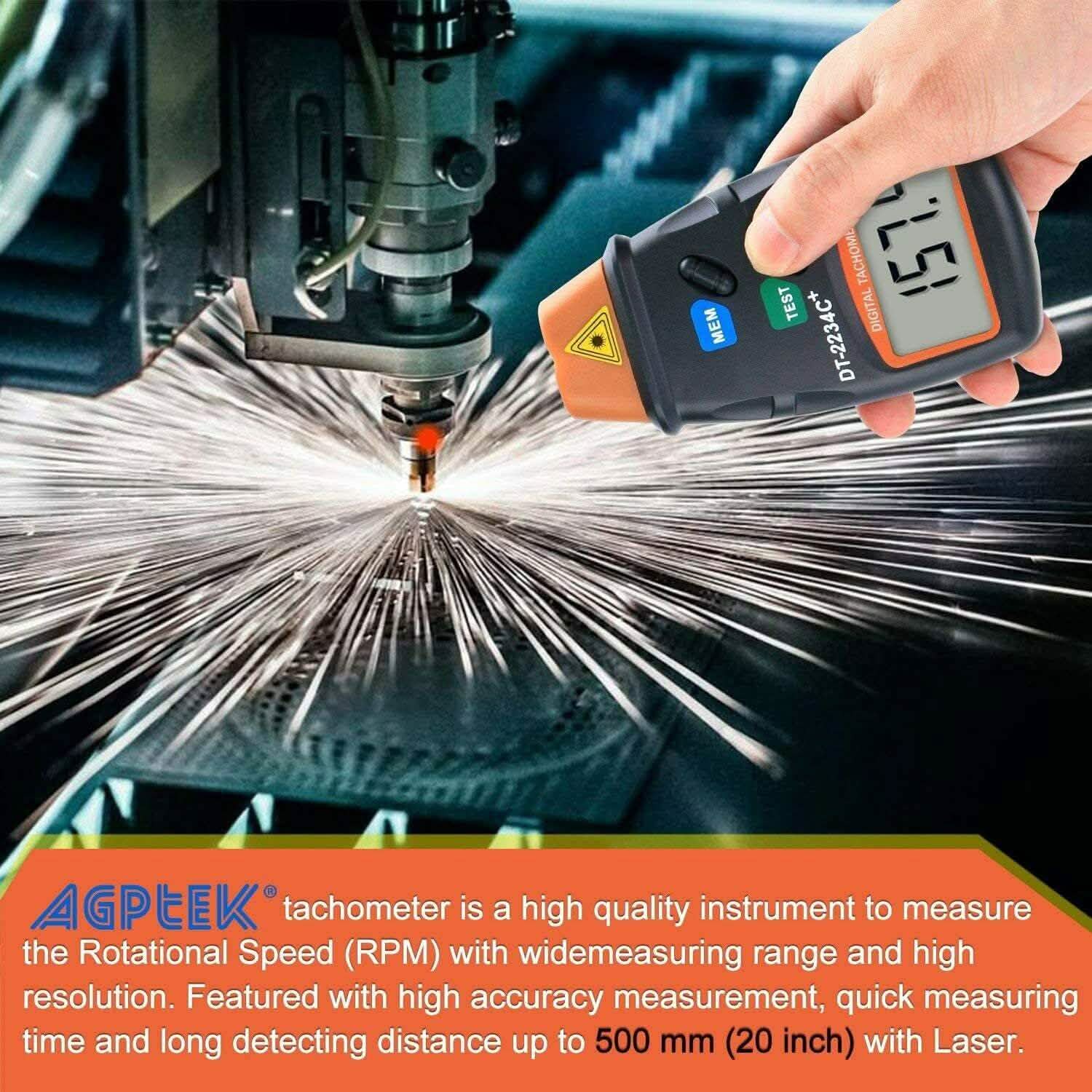 AGPtek Professional Digital Laser Photo Tachometer Non Contact RPM Tach Auto